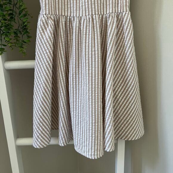 Shein Tan & White Striped Dress Women's Small - Picture 3 of 9